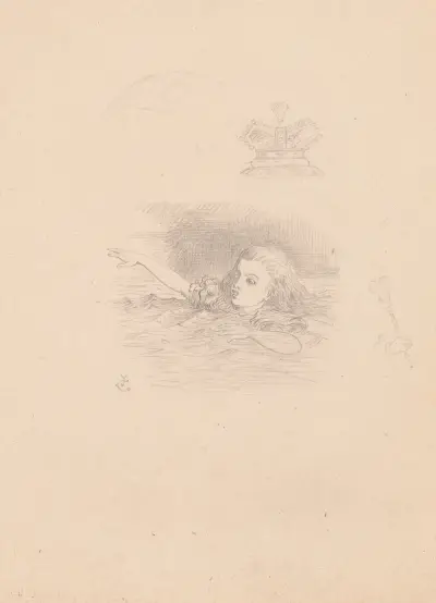Drawing of Alice swimming av Sir John Tenniel