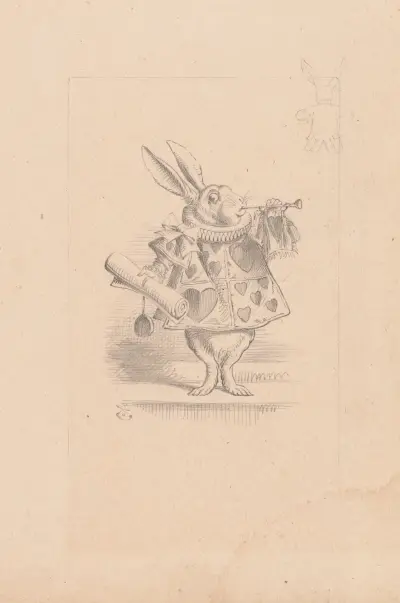 Drawing of the White Rabbit as a herald av Sir John Tenniel