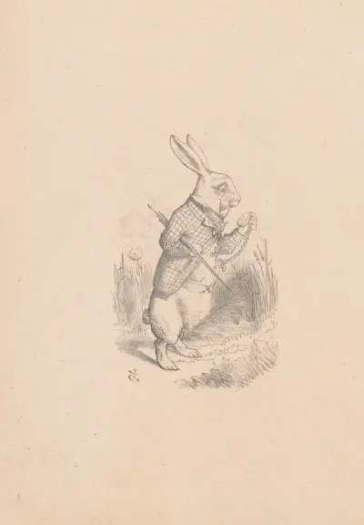 Teckning av den vita kaninen med sin klocka av Sir John Tenniel
