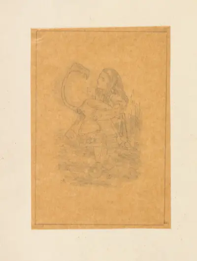 Tracing of Alice trying to play croquet with flamingo and hedgehog av Sir John Tenniel