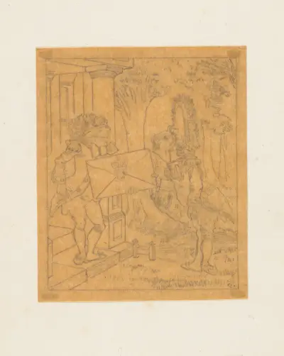 Tracing of the Fish Footman and the Frog Footman av Sir John Tenniel