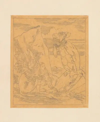Tracing of the Mock Turtle and Gryphon sing to Alice av Sir John Tenniel