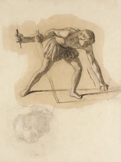 Crouching Male Figure Holding Staff av John Vanderlyn