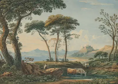 Utsikt mot Harlech Castle och Snowdon i fjärran, North Wales av John Varley
