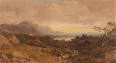 Romantiskt landskap med avlägsna berg av John Varley