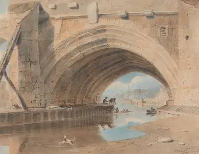 Under the Ouse Bridge, Bathing av John Varley