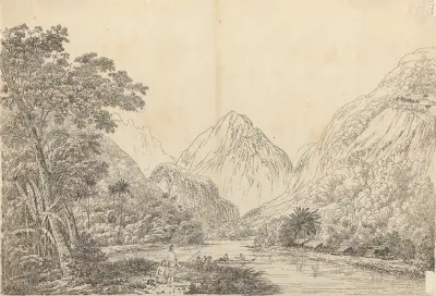 View in Oheitepeha Bay, Otaheite av John Webber