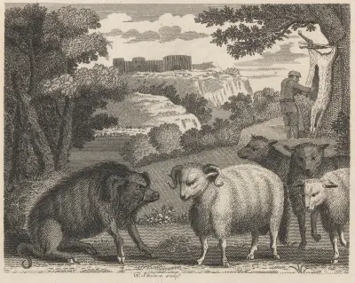 Fabel V. Vildsvinet och baggen av John Wootton