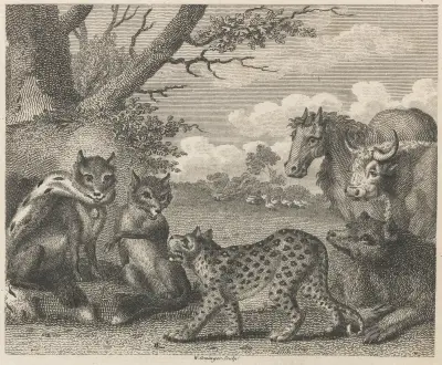 Fable VII. The Lion, the Fox, and the Geese av John Wootton