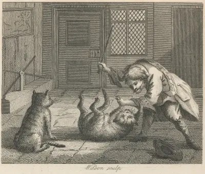Fable XXI. The Rat-catcher and Cats av John Wootton
