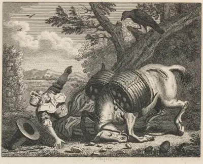 Fabel XXXVII. Bondhustrun och korpen av John Wootton