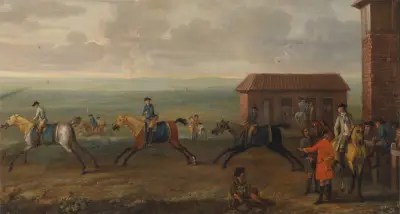 Lord Portmore Watching Racehorses at Exercise on Newmarket Heath av John Wootton