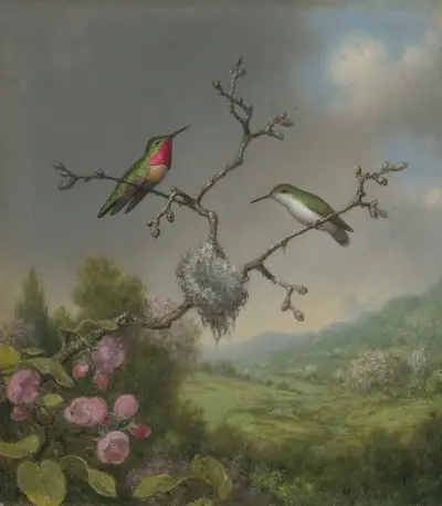 Hummingbirds and apple blossoms av Martin Johnson Heade