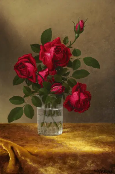 Roses and Rosebuds in a Glass av Martin Johnson Heade