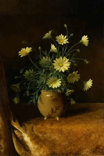 Yellow Daisies in a Brown Bowl av Martin Johnson Heade