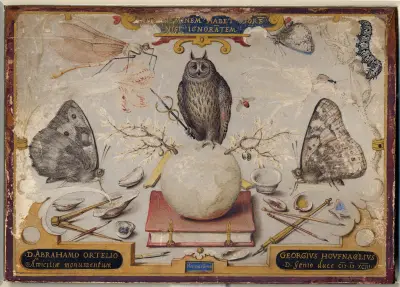 Allegori för Abraham Ortelius av Joris Hoefnagel