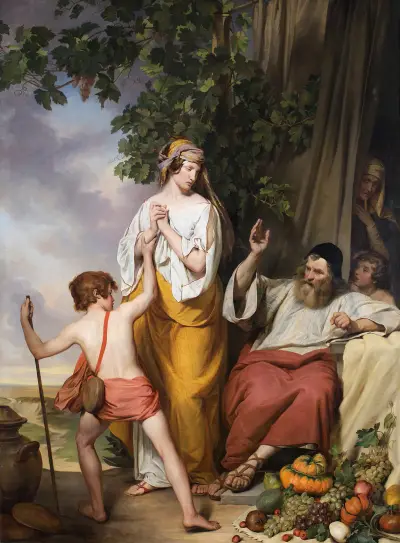Abraham rejects Hagar and Ismael av Josef Danhauser
