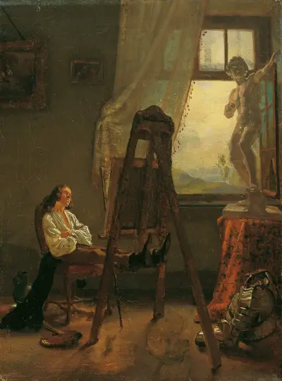 Der eingeschlafene Maler im Atelier av Josef Danhauser