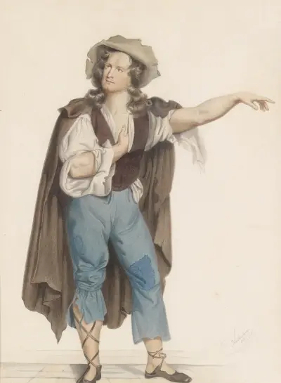 Bildnis des Burgschauspielers Baumeister in der Rolle des Rattenfängers von Hameln av Josef Kriehuber