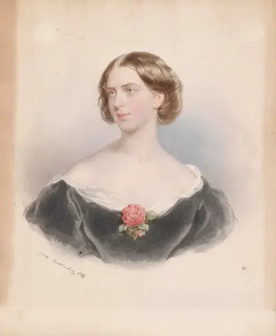 Bildnis einer jungen Frau mit Rose av Josef Kriehuber