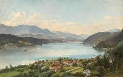 Wörthersee, utsikt från Pörtschach mot Velden av Josef Langl