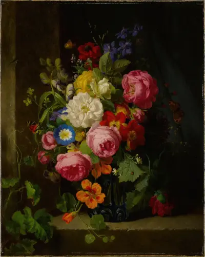 Still Life of Flowers in a Blue Crystal Vase av Josef Lauer