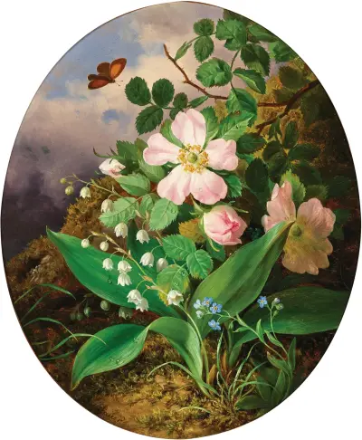 Still Life with Lily of the Valley, Pansies and Wildroses av Josef Lauer