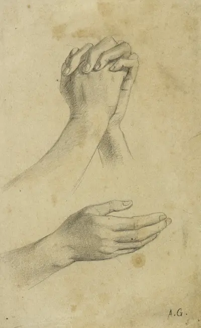Anatomisk studie. Korsade händer och utsträckt höger hand av Arthur-Joseph Gueniot