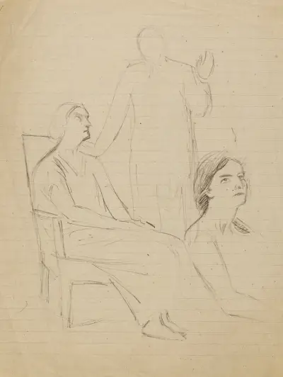 Studie med tre figurer, varav en kvinna sittande till vänster av Arthur-Joseph Gueniot