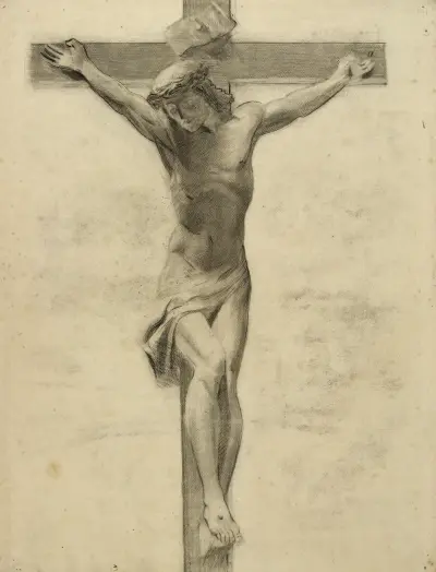 Etude pour un crucifix de bois sculpté Christ en croix av Arthur-Joseph Gueniot