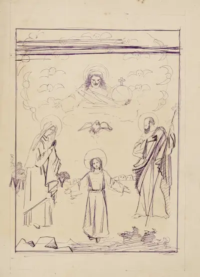 Förstudie till en tavla med den heliga familjen av Arthur-Joseph Gueniot