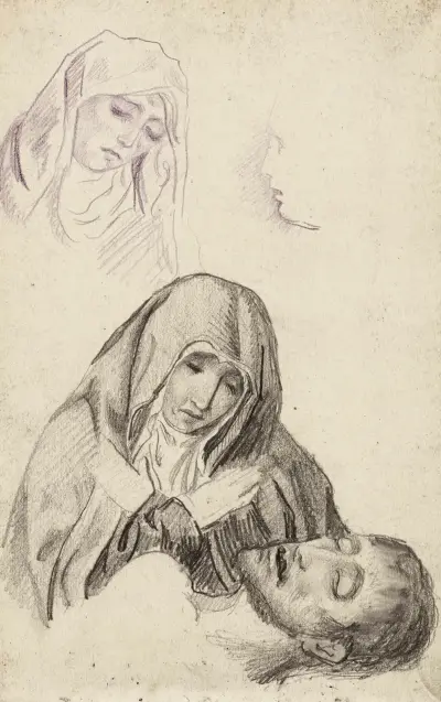 Studie för en pietà, med återanvändning av Jungfruns ansikte av Arthur-Joseph Gueniot
