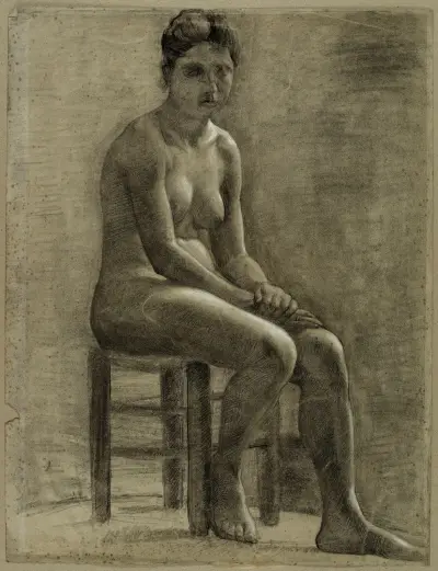 Femme nue assise sur un tabouret, les mains croisées (modèle) av Arthur-Joseph Gueniot