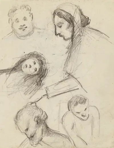 Studieblad med fem figurer av Arthur-Joseph Gueniot