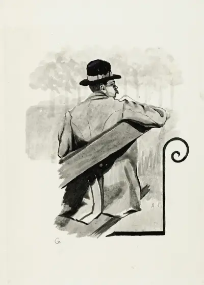 Homme assis sur un banc, vu de trois-quarts dos av Arthur-Joseph Gueniot