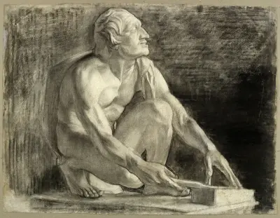 Homme nu accroupi, vers la droite av Arthur-Joseph Gueniot