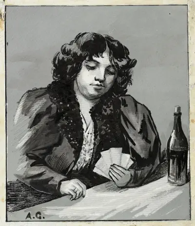 La joueuse de cartes à la bouteille av Arthur-Joseph Gueniot