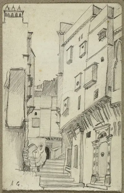 La ruelle escarpée à Alger (Casbah) av Arthur-Joseph Gueniot