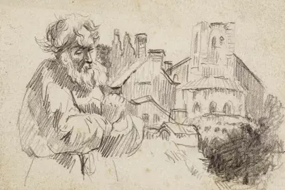 Mönch vor einer Kirche von Arthur-Joseph Gueniot
