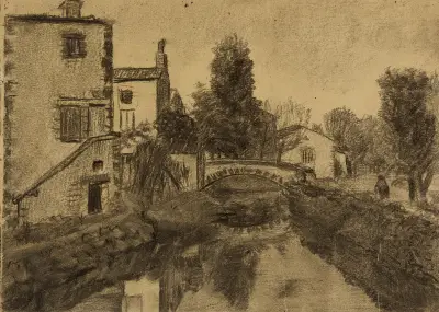 Paysage champêtre avec un petit pont, Arthur-Joseph Gueniot