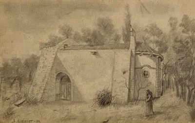 Petite chapelle à Riom en Auvergne, avec un moine av Arthur-Joseph Gueniot