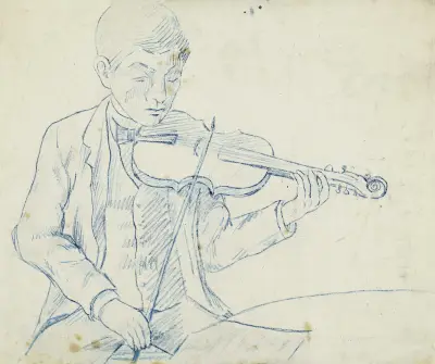 Porträtt av M. Lhuillier, kusin till Guéniot, spelande violin av Arthur-Joseph Gueniot