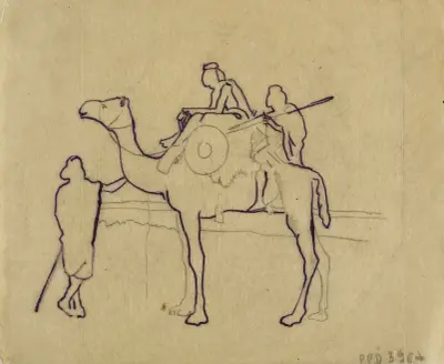 Ein Dromedar und drei Männer von Arthur-Joseph Gueniot