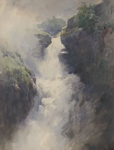 Ett vattenfall i bergen av Henri-Joseph Harpignies