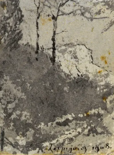 Väg med berg i bakgrunden av Henri-Joseph Harpignies