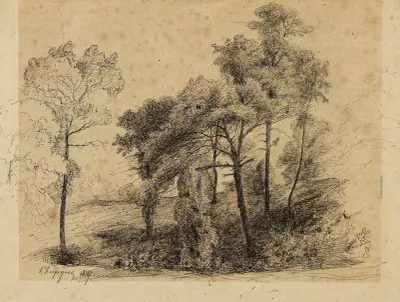Trädstudie av Henri-Joseph Harpignies