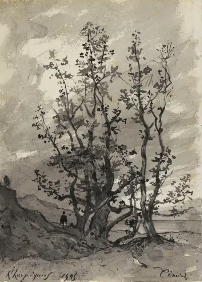Skupina stromů s postavou, Henri-Joseph Harpignies