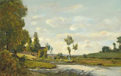 Tvätterskor vid flodbanken av Henri-Joseph Harpignies
