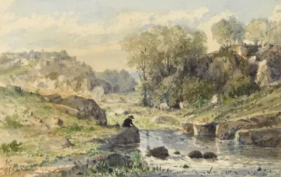Le pêcheur av Henri-Joseph Harpignies