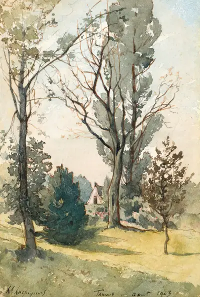 Hus i skogen vid Famars av Henri-Joseph Harpignies
